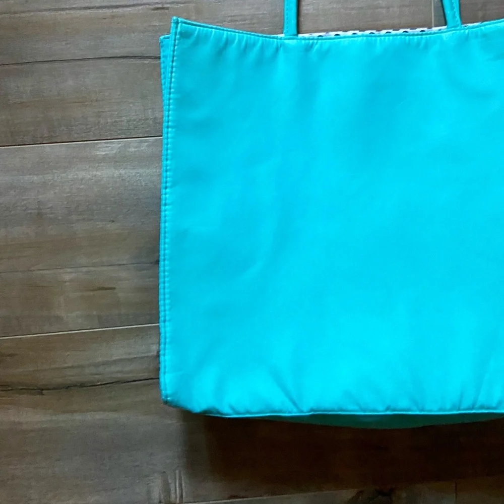 Lancome Tote Bag in Turquoise with Black and White Polka Dot Lining